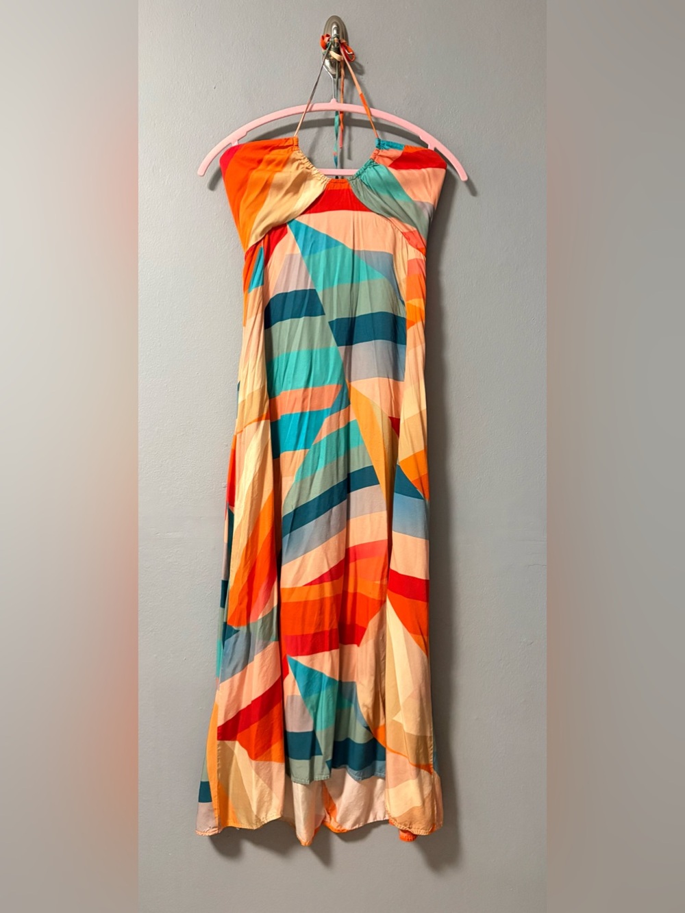 Self Contrast halter neck dress with geometric abstract panels. Size Small